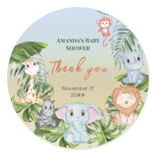 Cute Safari Jungle Little Animals Baby Shower Invi Classic Round Sticker