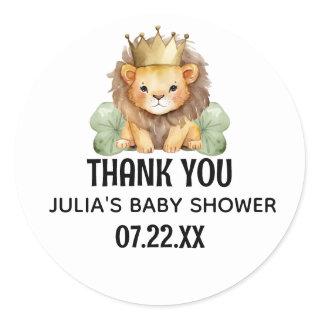 Cute Safari King Lion Baby Shower Thank You Classic Round Sticker