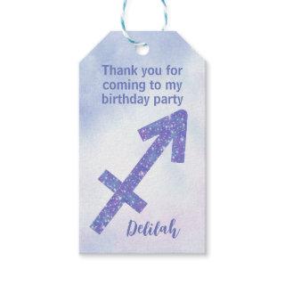 Cute Sagittarius Custom Purple Birthday Party Gift Tags