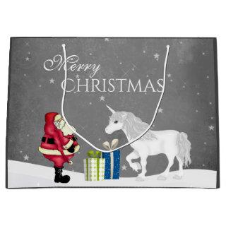Cute Santa and Unicorn Merry Christmas Large Gift Bag