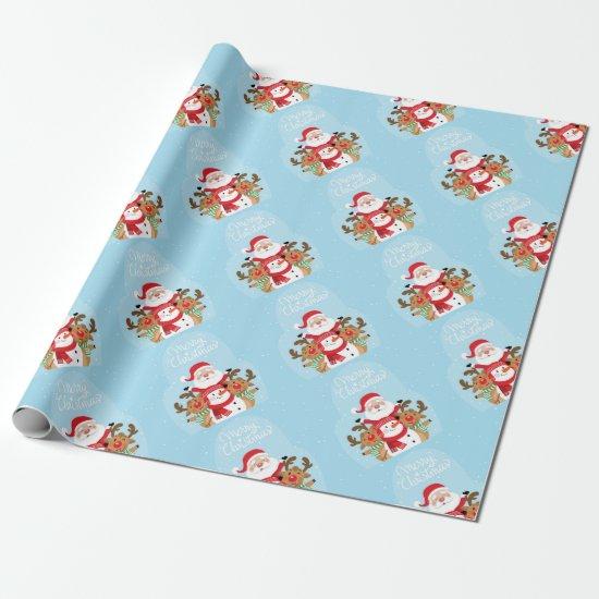 Cute Santa Claus, deer and snowman