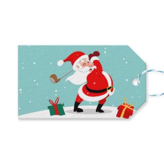Cute Santa Claus plays golf illustration Gift Tags