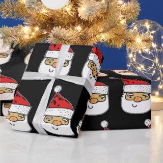 Cute Santa Claus Red Hat on Black Christmas Wrappi