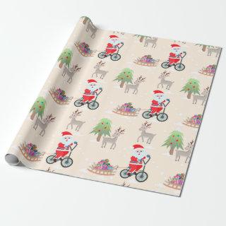 Cute Santa On Bicycle Christmas Pattern