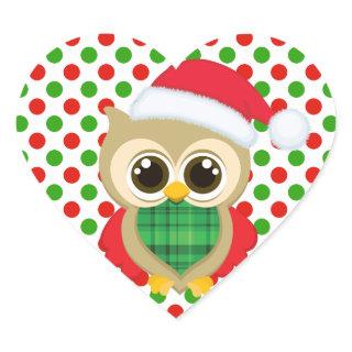 Cute Santa Owl Heart Sticker