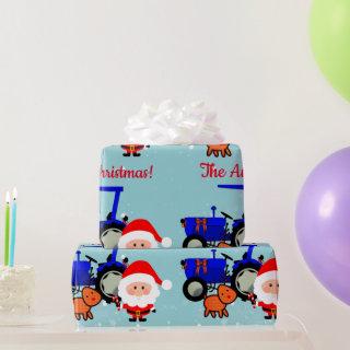 Cute Santa, Reindeer and Farm Tractor Wrapping Pap