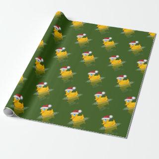 Cute Santa Rubber Duck On Green Background