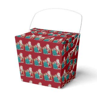 cute santa with gifts and toys for christmas favor boxes