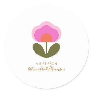 Cute Scandinavian Flower Personalized A Gift From  Classic Round Sticker