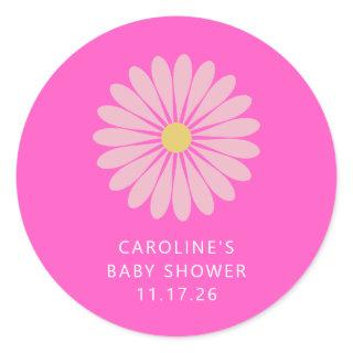 Cute Scandinavian Flower Pink Baby Shower Custom Classic Round Sticker