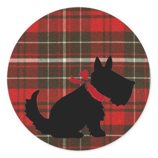 Cute Scotty Dog & Red Tartan Classic Round Sticker