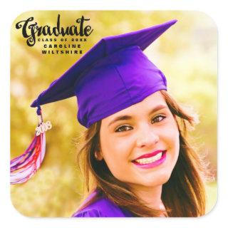 Cute Script Personalized Photo Graduation Square Sticker