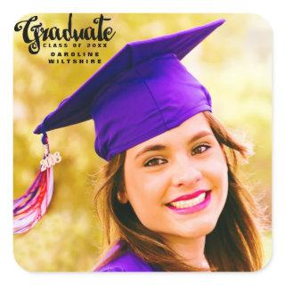 Cute Script Personalized Photo Graduation Square Sticker