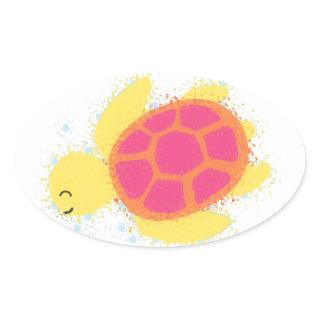 Cute Sea Turtle Oval Sticker