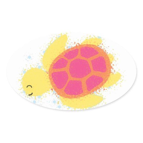 Cute Sea Turtle Oval Sticker