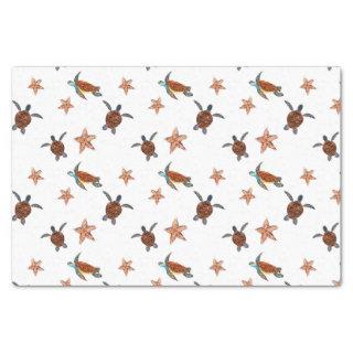 Cute Sea Turtles and Star Fish Patterned Tissue Paper