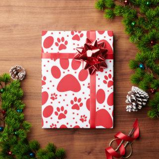 Cute Seamless Red Paw Print Holiday