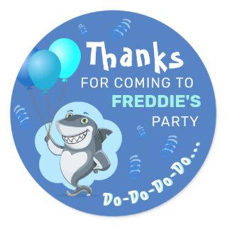 Cute Shark | Blue Balloons Birthday Classic Round Sticker