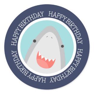 Cute Shark Happy Birthday Classic Round Sticker