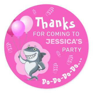 Cute Shark | Pink Balloons Birthday Classic Round Sticker