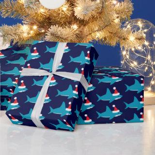 Cute Shark Santa Hat Blue Holiday Christmas
