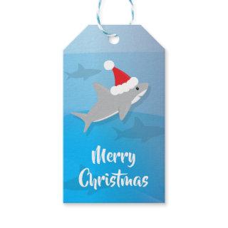 Cute Shark Santa Hat Merry Christmas Gift Tags