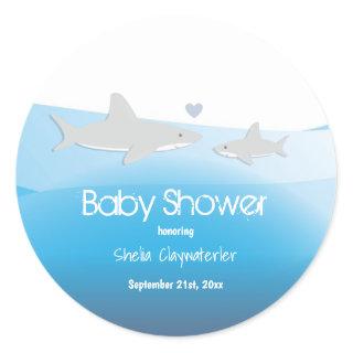 Cute Sharks and Ocean | Baby Shower Sticker