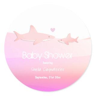 Cute Sharks and Ocean Pink | Baby Shower Sticker
