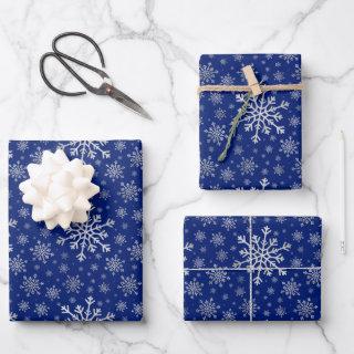Cute Silver Gray Christmas Snowflakes on Blue Wrap  Sheets