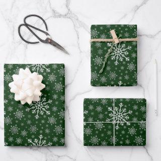 Cute Silver Gray Christmas Snowflakes on Green Wra  Sheets