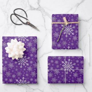 Cute Silver Gray Christmas Snowflakes on Purple Wr  Sheets