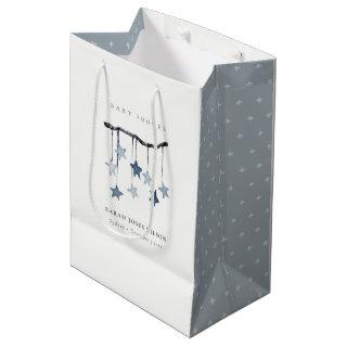 Cute Simple Aqua Blue Star Mobile Baby Shower Medium Gift Bag