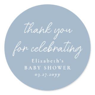 Cute simple blue baby shower thank you classic round sticker