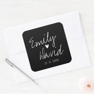 Cute Simple Minimalist Black and White Wedding Squ Square Sticker
