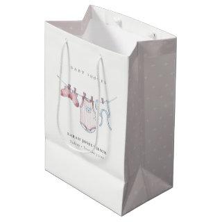 Cute Simple Pink Girl Clothesline Baby Shower Medium Gift Bag