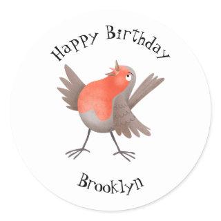 Cute singing robin bird cartoon  classic round sticker