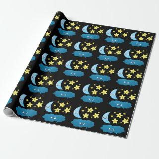 Cute singing stars, moon and cloud cartoon
