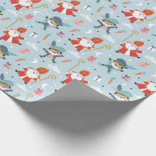 Cute Sinterklaas and Piet Pattern on light blue