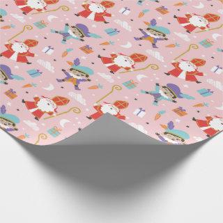 Cute Sinterklaas and Piet Pattern on Pink