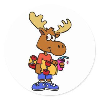 Cute Skater moose | choose background color Classic Round Sticker