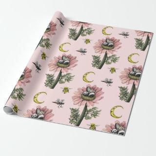 Cute Sleeping Panda Bear Fairy Floral Pattern