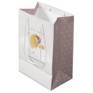Cute Sleepy Pink Bear Over Moon Girl Baby Shower Medium Gift Bag