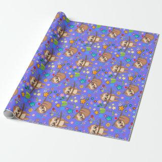 Cute Sloth Blue Pattern Baby Shower Birthday