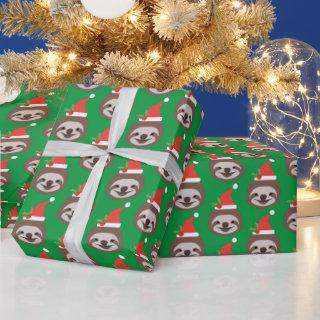 Cute Sloth Face Wearing Santa Hat Pattern Xmas Wra