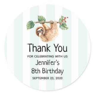 Cute Sloth Hanging Upside Down Watercolor Birthday Classic Round Sticker