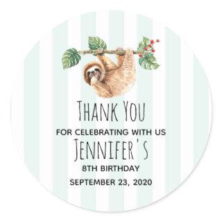 Cute Sloth Hanging Upside Down Watercolor Birthday Classic Round Sticker