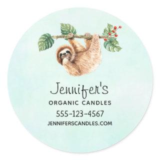 Cute Sloth Hanging Upside Down Watercolor Business Classic Round Sticker