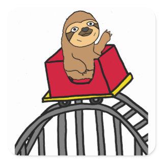 Cute Sloth Riding Roller Coaster Cartoon Square Sticker