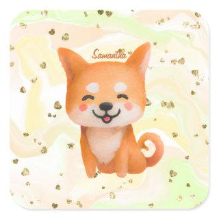 Cute Smiling Shiba Inu Square Sticker