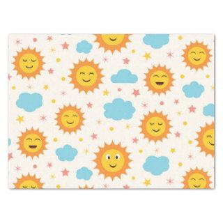 Cute Smiling Sunshine with Clouds and Stars Patter Tissue Paper